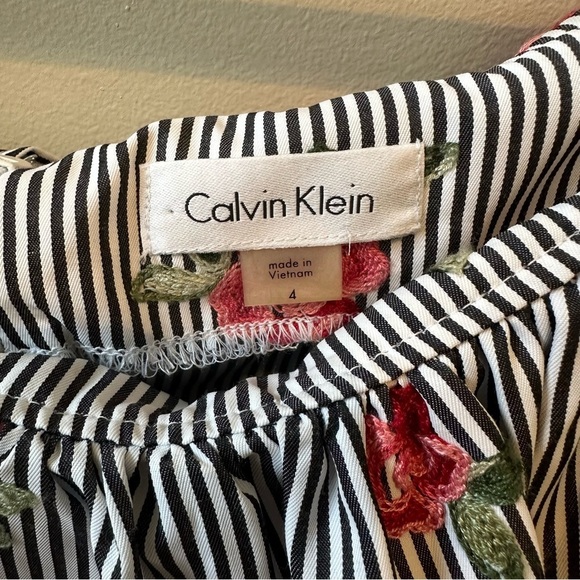 Calvin Klein Embroidered and Striped Off the Shoulder Dress Size 4 - Picture 5 of 8